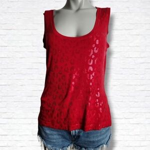 St. John Red Iridescent Animal Print Sleeveless Top Size S
